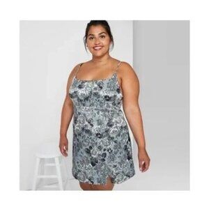 NWT Wild Fable Grey Floral Notch Slip Dress - Size XL